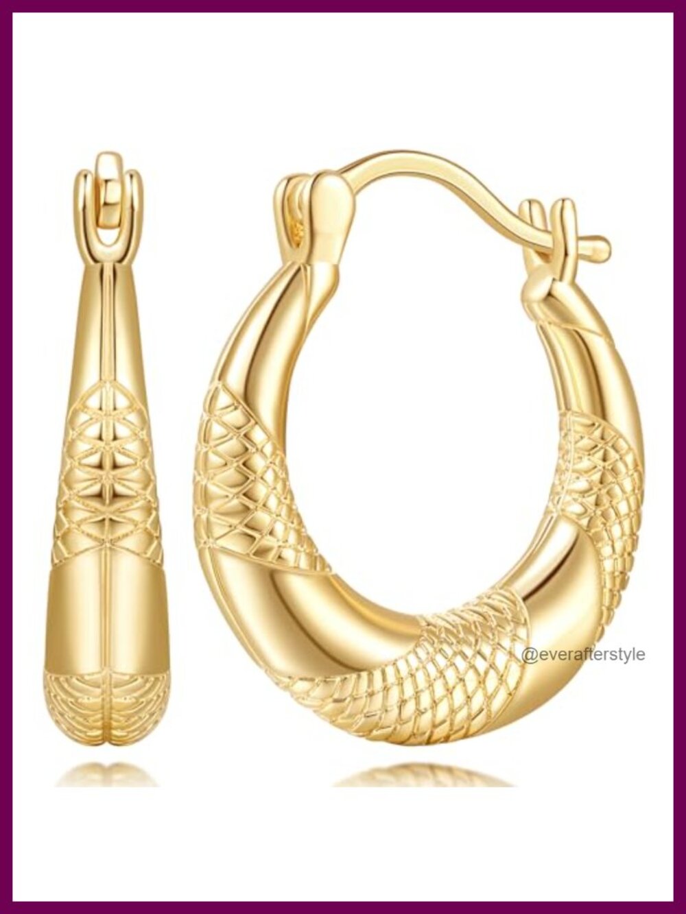 14k Gold Plated Chunky Hoop Earrings Croissant Texture Hypoallergenic